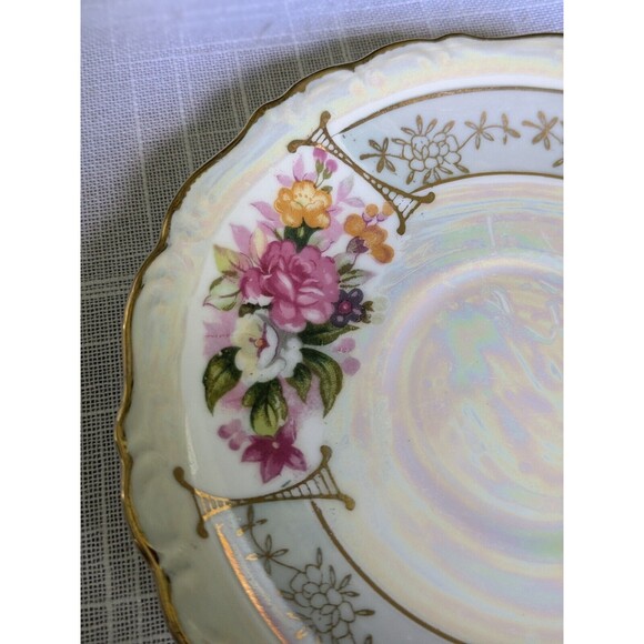 VTG Lusterware Iridescent 3 Footed D3041 Teacup & Saucer Floral Gold Trim Pink - Picture 16 of 16